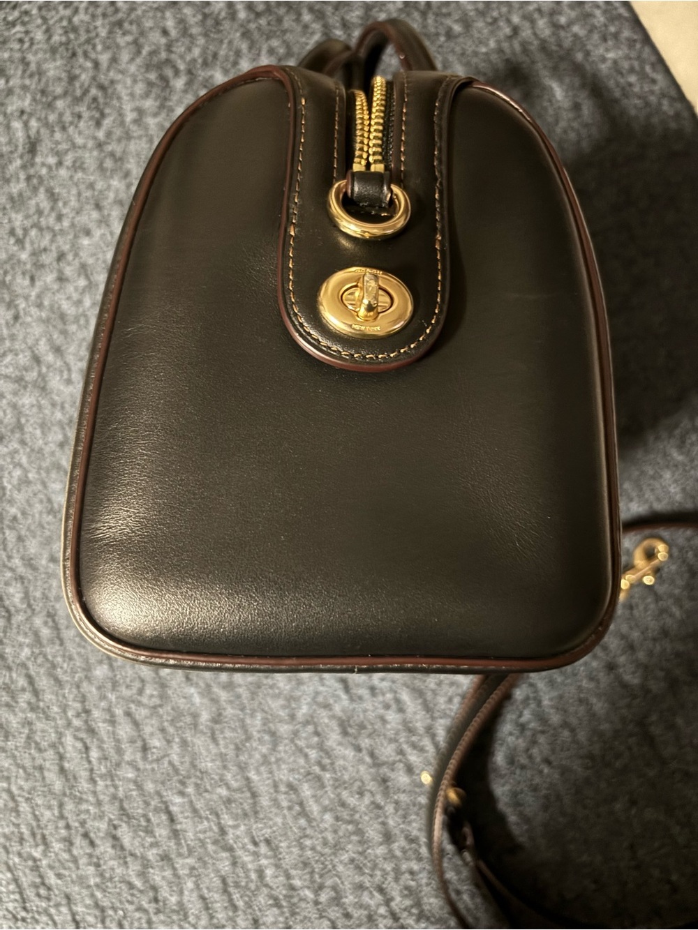 Coach Rowan Black Pebble Leather Satchel with Gold Hardware and Detachable Strap - Picture 4 of 10